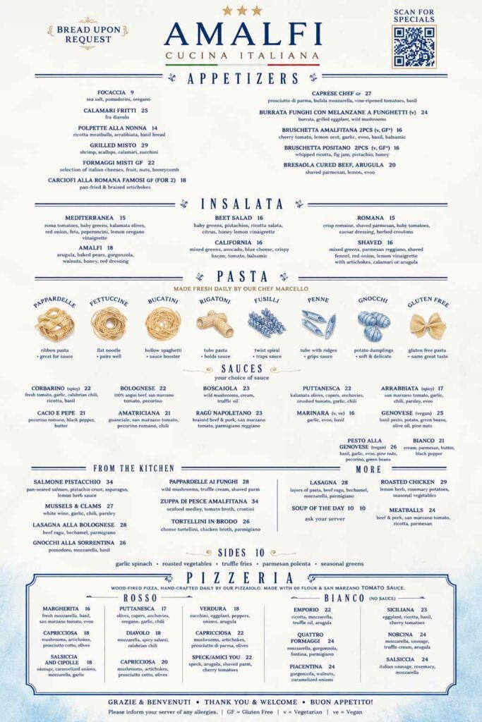 Amalfi Llama Menu Board