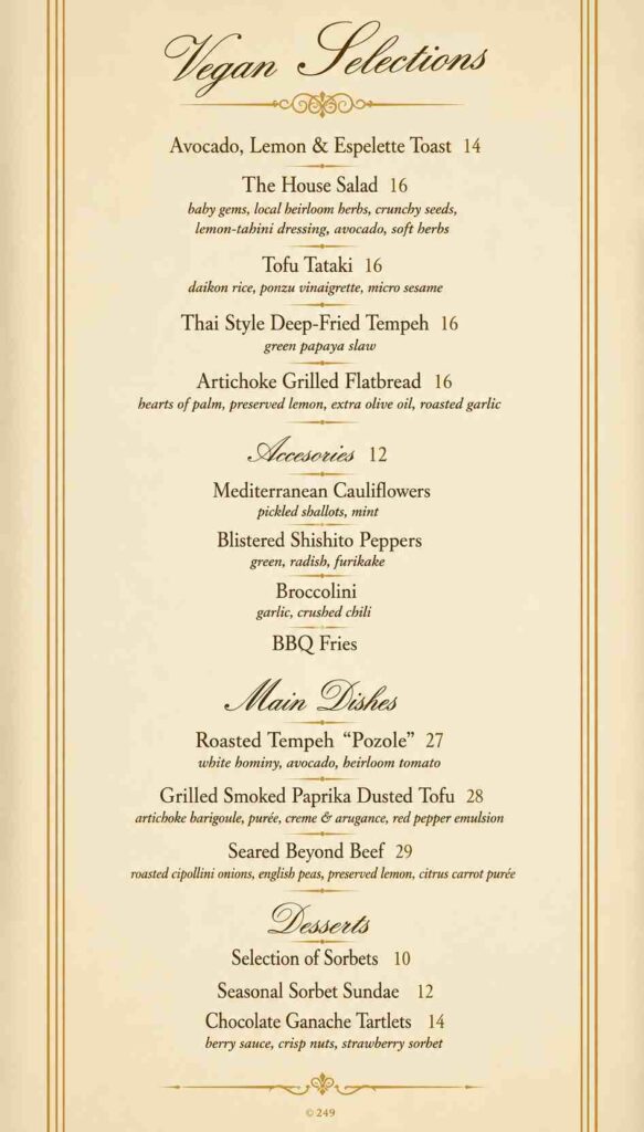 Beauty & Essex Las Vegas Menu Prices