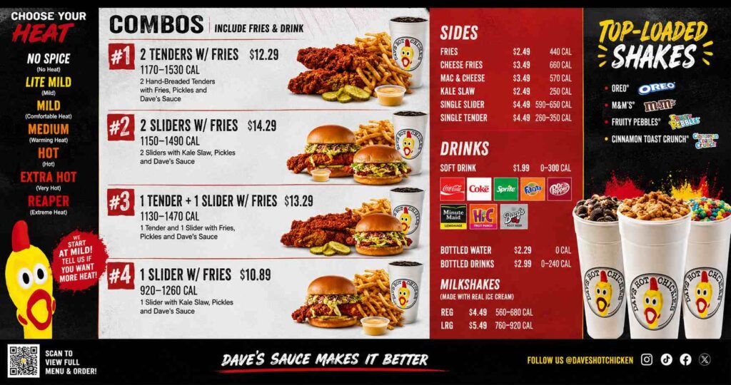 DAVE HOT CHICKEN MENU WITH PRICES