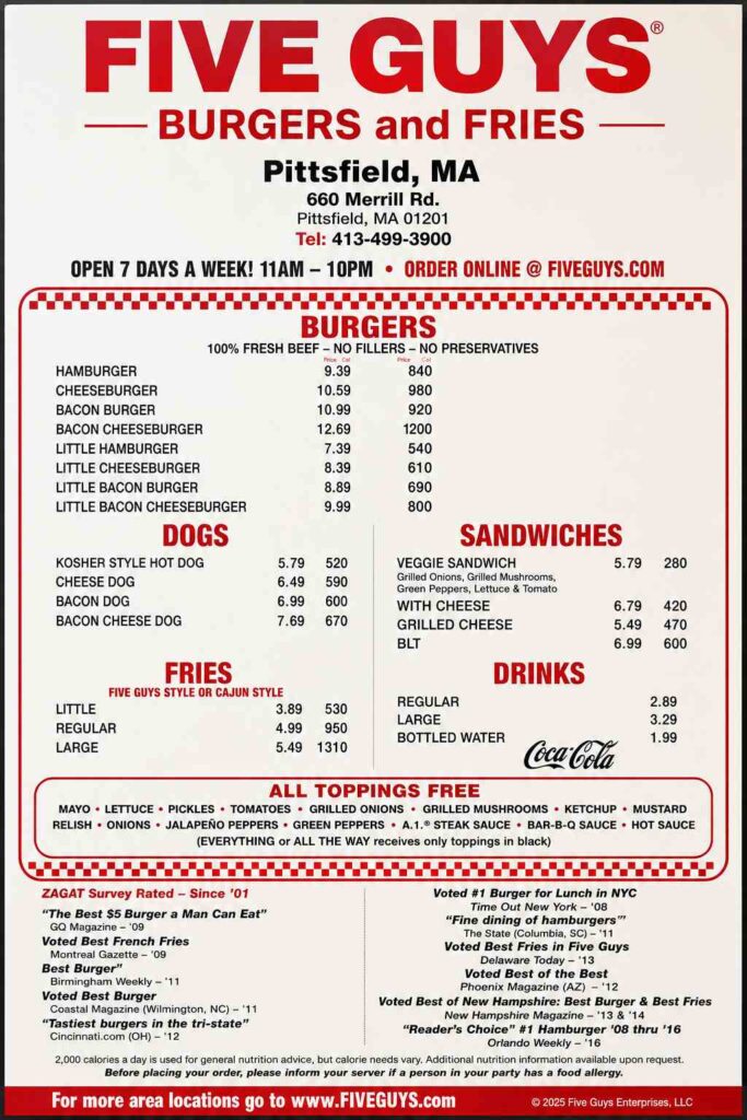 Five Guys Burgers & Fries Menu Board