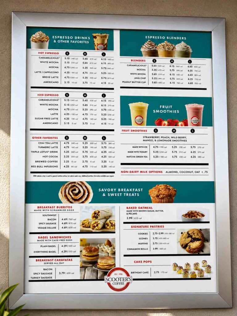 Scooter's Coffee Drive-Thru Menu Board
