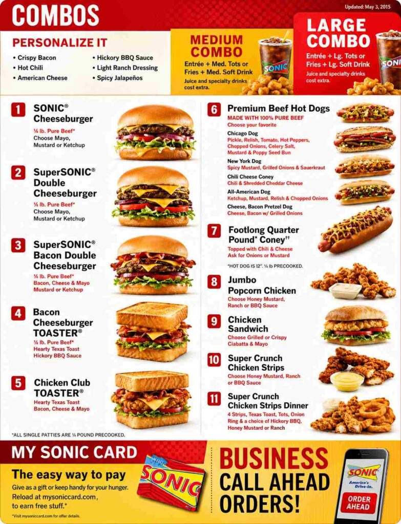 Sonic Menu Prices board