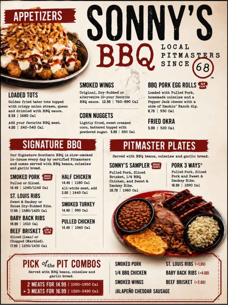 Sonny's BBQ Menu Board
