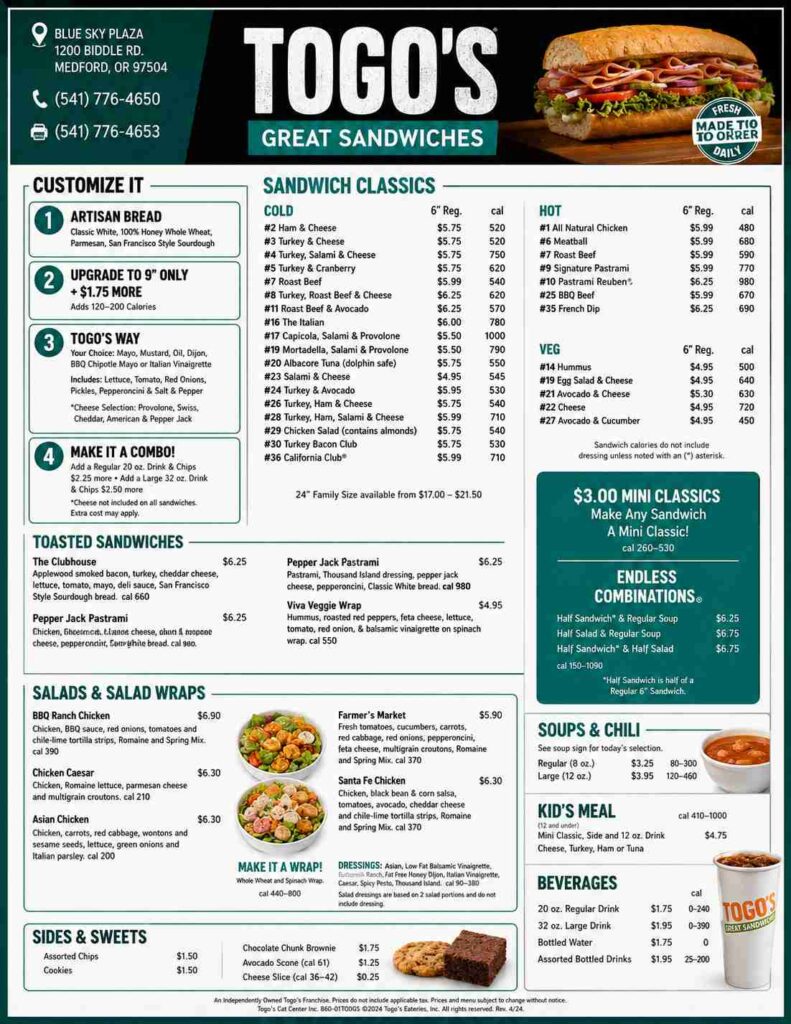 TOGO'S Premium Menu