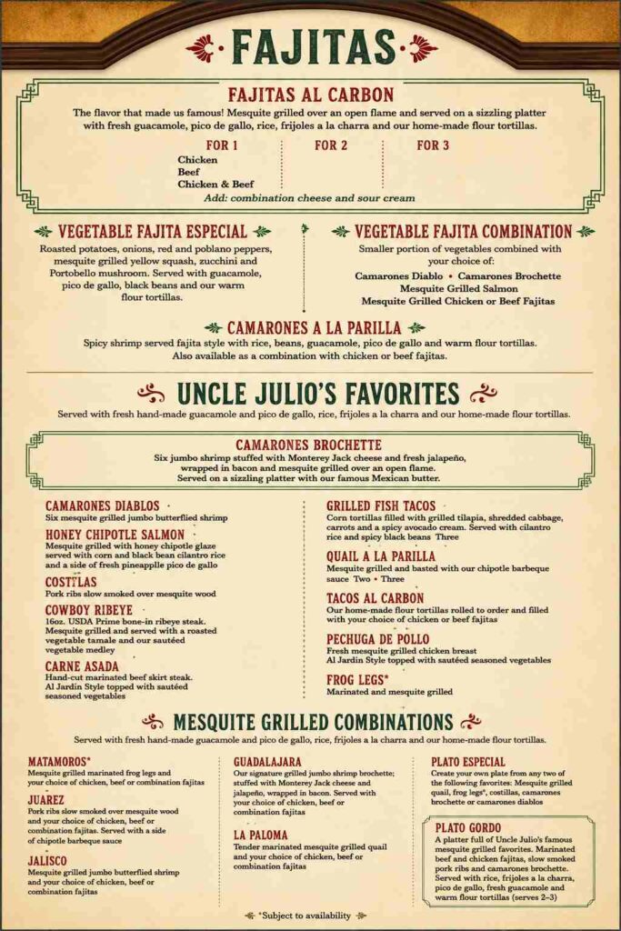 Uncle Julio's Menu board