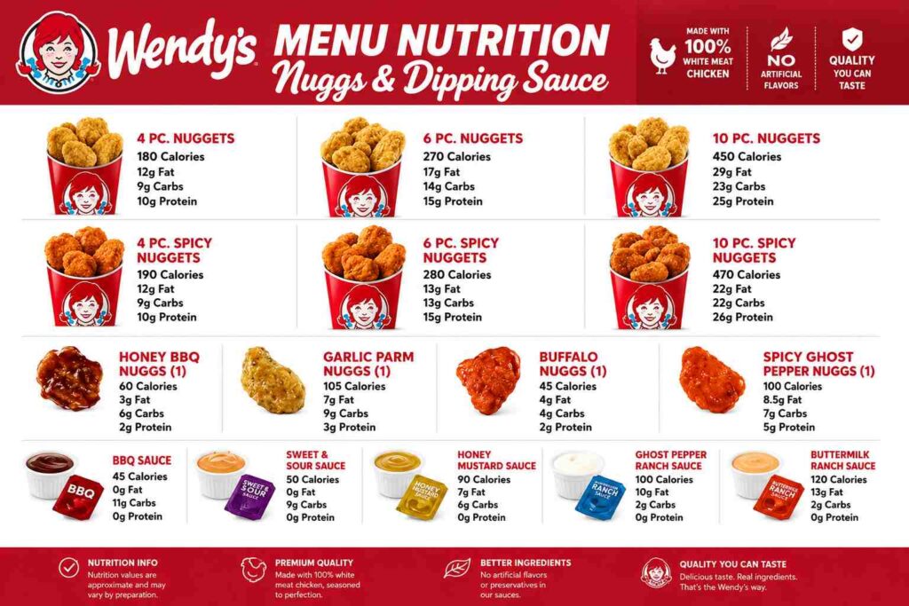 Wendy Nuggets & Dipping Sauce Nutrition Guide