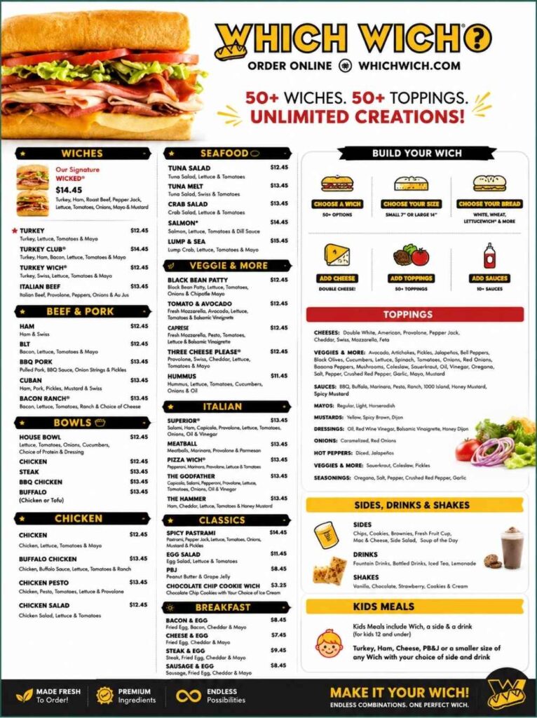 Which Wich Menu usa