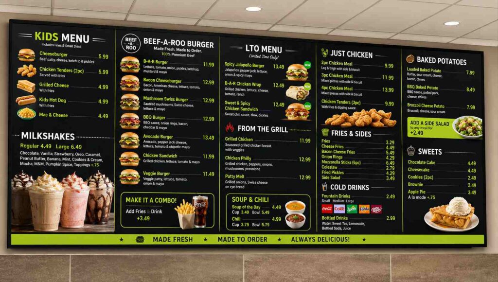 Beef-A-Roo Fresh Roast Beef Restaurant Menu