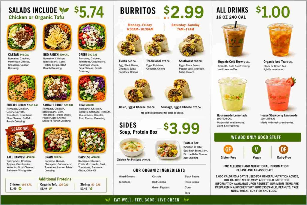 Fresh Salads & Burritos Menu Prices USA 2026