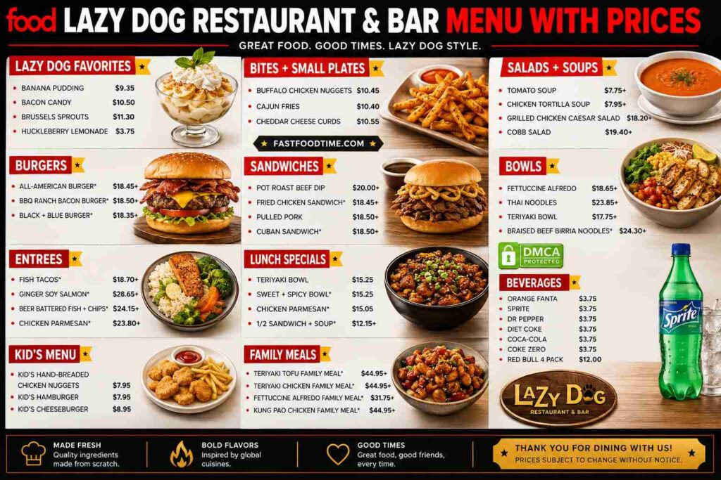 LAZY DOG RESTAURANT MENU WITH PRICES