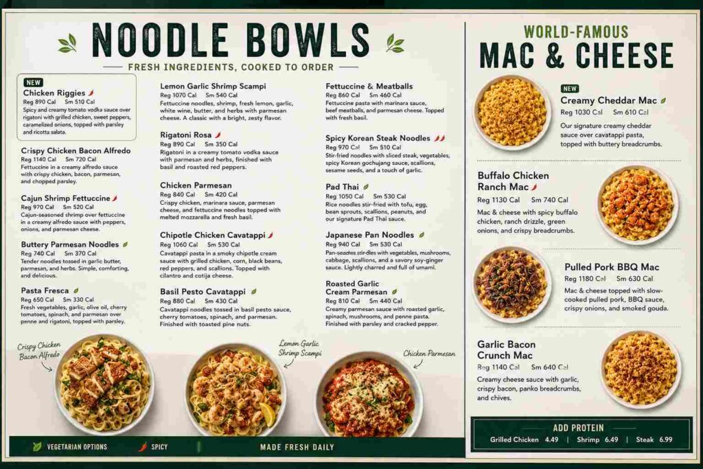 Noodle Bowls & Mac & Cheese Menu With Prices