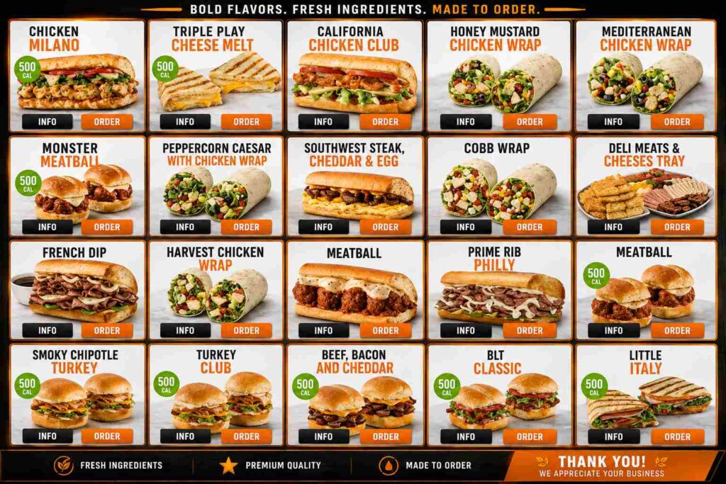 Premium Sandwiches & Wraps Menu Prices USA 2026