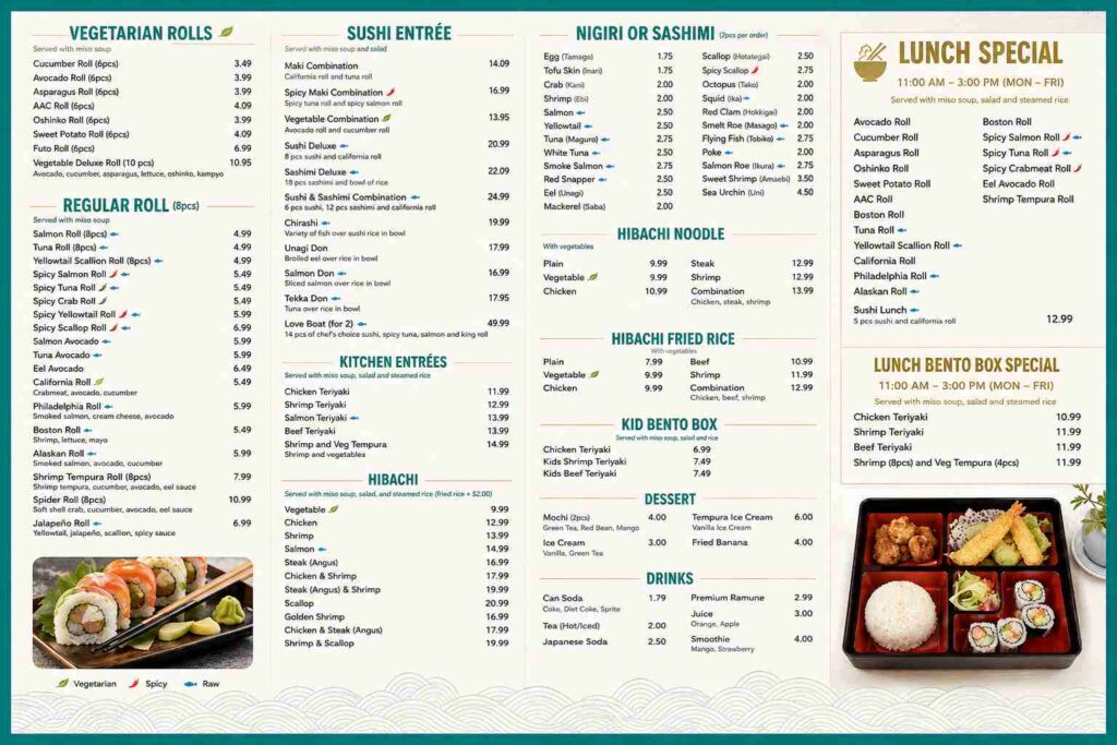 Sakura Sushi & Hibachi Menu Board