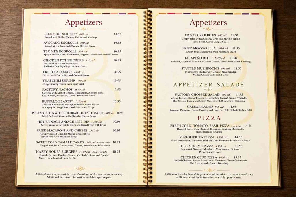 The Cheesecake Factory Appetizers Menu