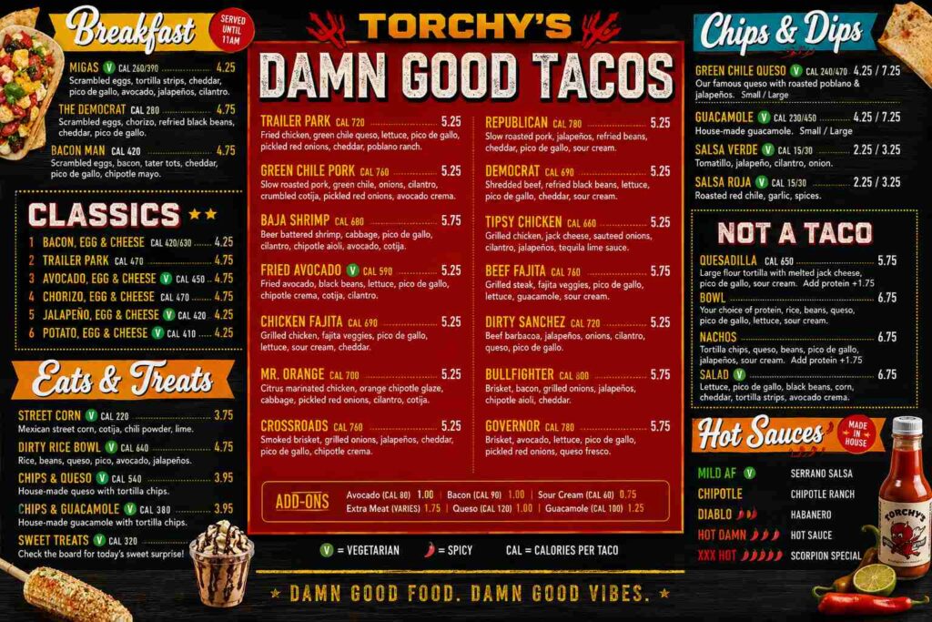 Torchy's Signature Tacos Menu Board