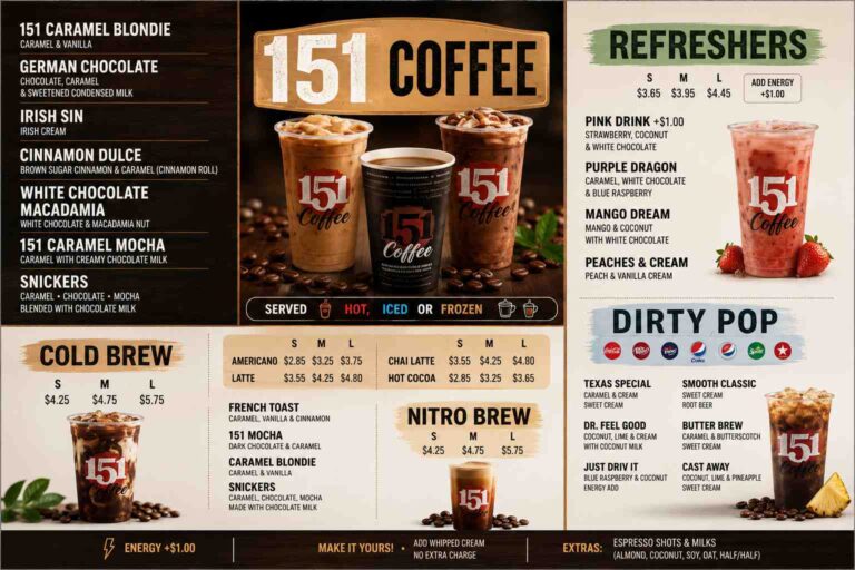 151 Coffee Menu Prices