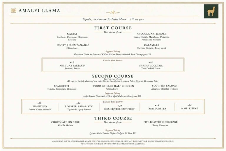 Amalfi Llama Menu Prices