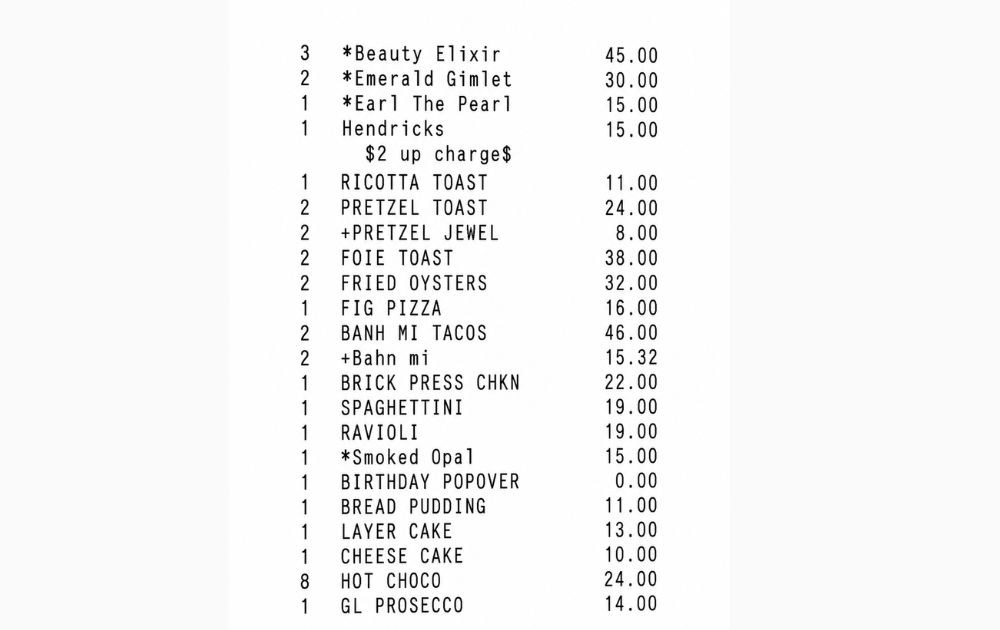 Beauty and Essex New York Menu