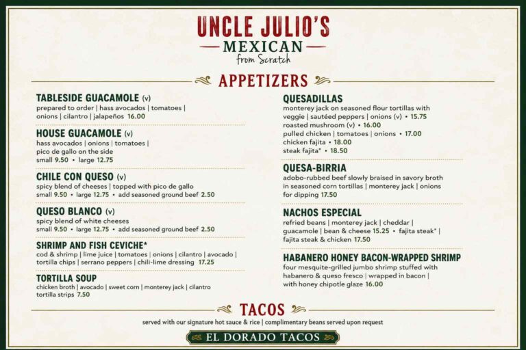 Uncle Julio's Menu Prices